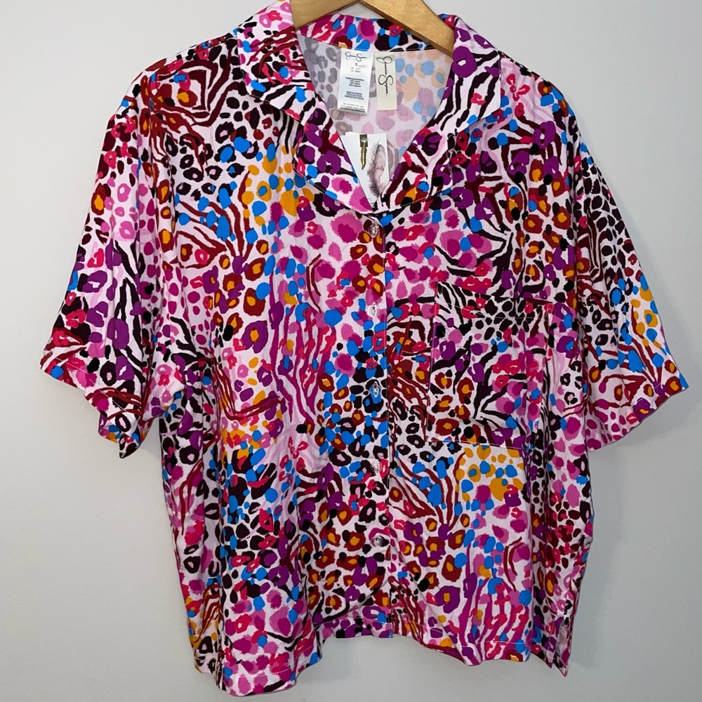 Jessica Simpson Swim Coverup Shirt Small NWT Pink Animal Print